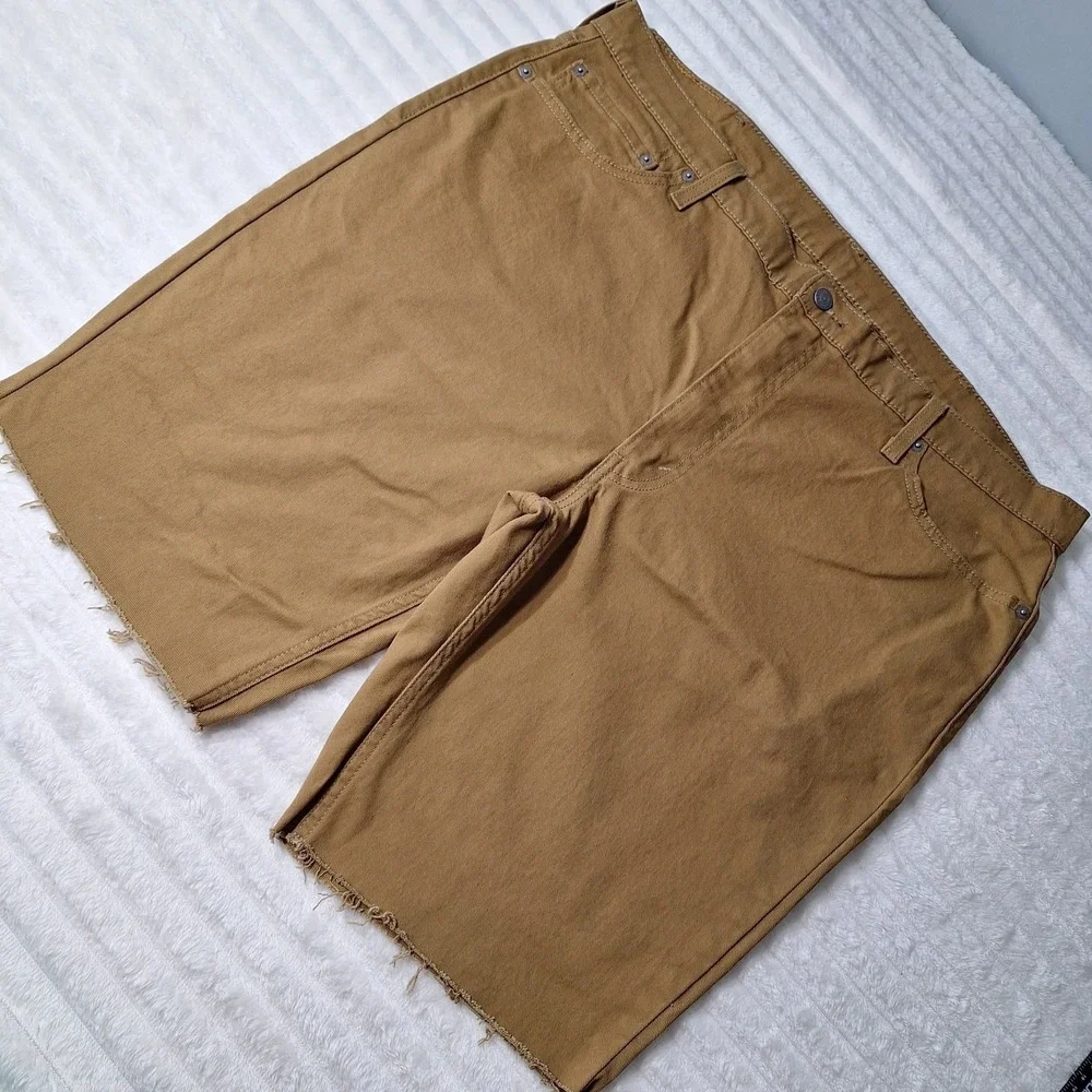 Levis 511  Khaki Slim Fit Cut Off Shorts Mens 42 BROWN Frayed Hem Denim